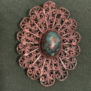 Vintage Filigree Pendant Brooch Antique Eilat Stone P. Silver Israel Gift